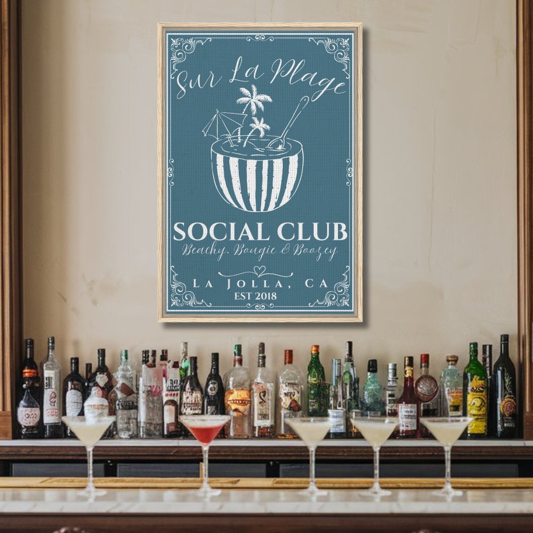 Sur La Plage Social Club Framed Canvas - Out of Office Outfitters - Print Material