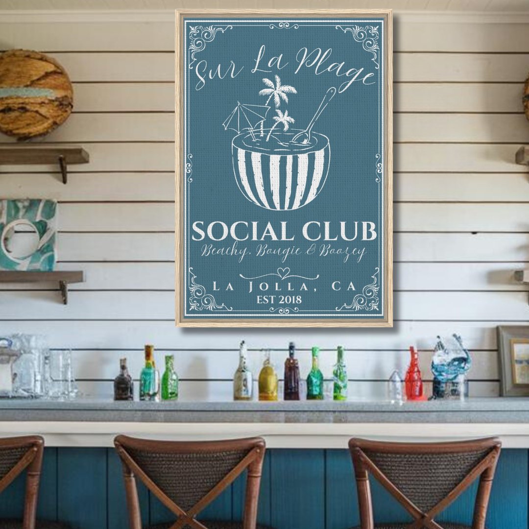 Sur La Plage Social Club Framed Canvas - Out of Office Outfitters - Print Material