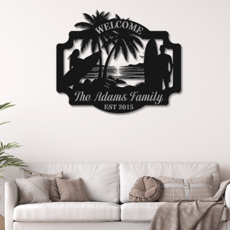 Surf Couple Welcome Sign - Out of Office Outfitters - Die - Cut Sign