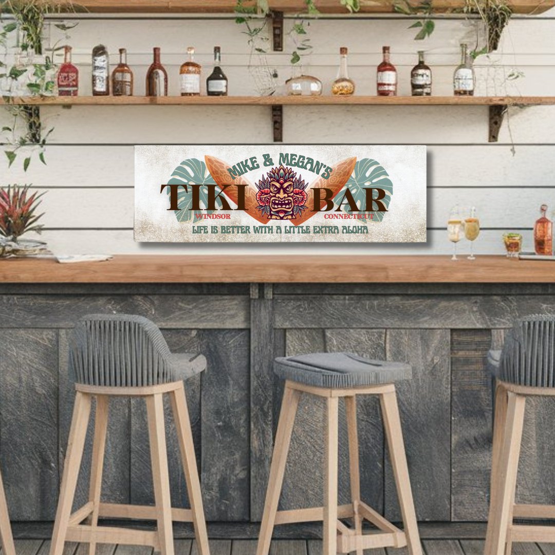 Surfboard Tiki Bar Sign Canvas - Out of Office Outfitters - Print Material