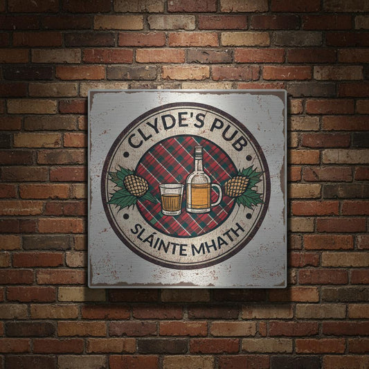 Tartan and Whiskey Scottish Pub Brushed Aluminum Bar Sign - Out of Office Outfitters - Print Material
