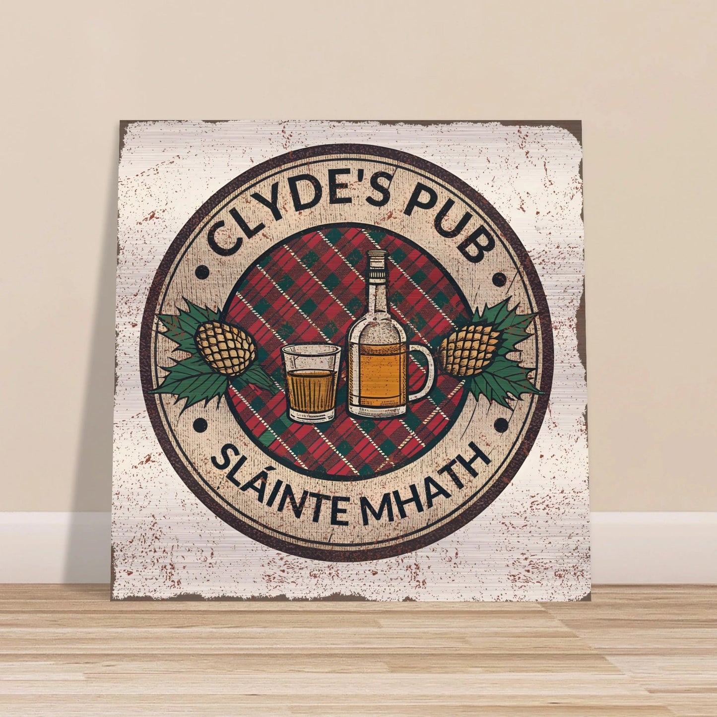 Tartan and Whiskey Scottish Pub Brushed Aluminum Bar Sign - Out of Office Outfitters - Print Material