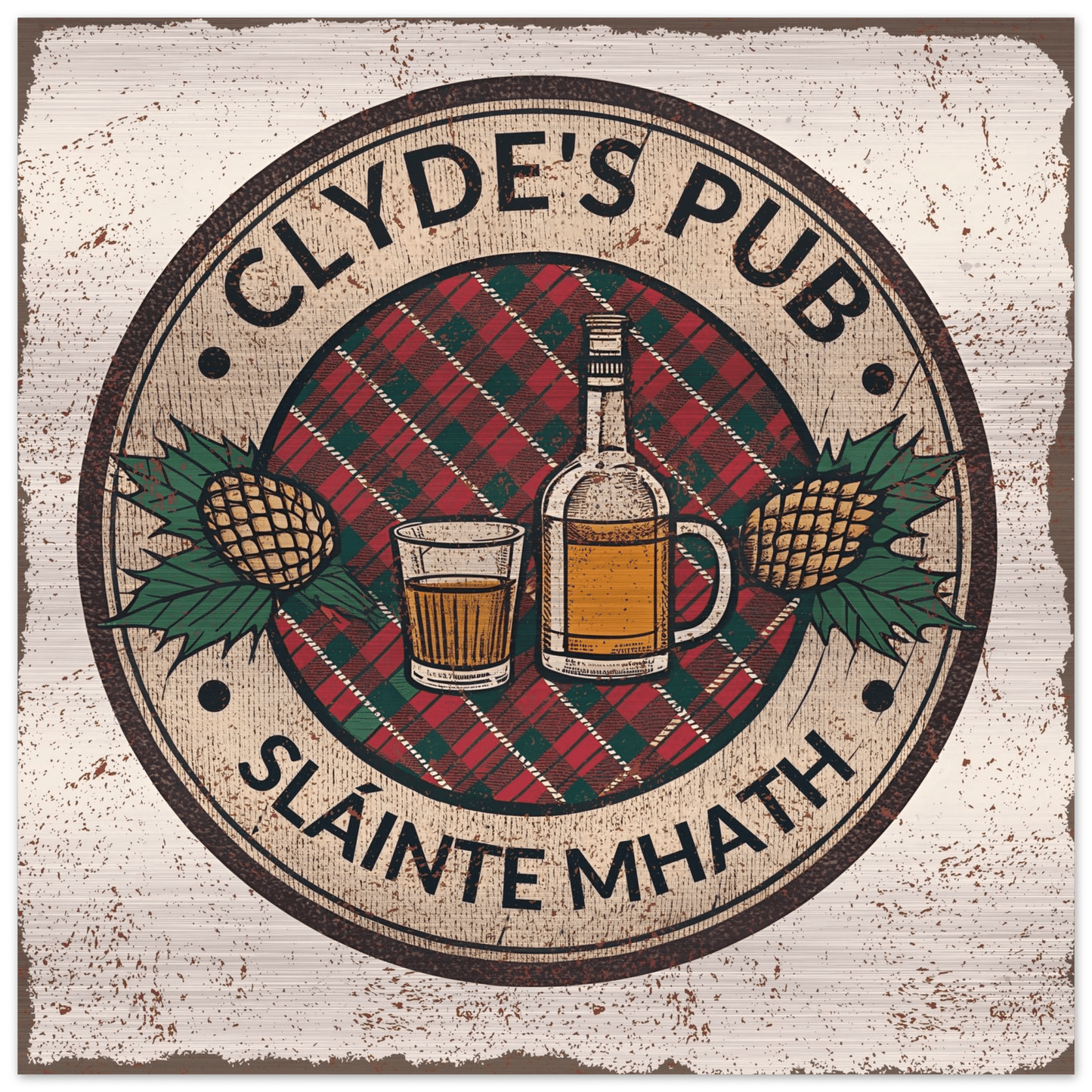 Tartan and Whiskey Scottish Pub Brushed Aluminum Bar Sign - Out of Office Outfitters - Print Material