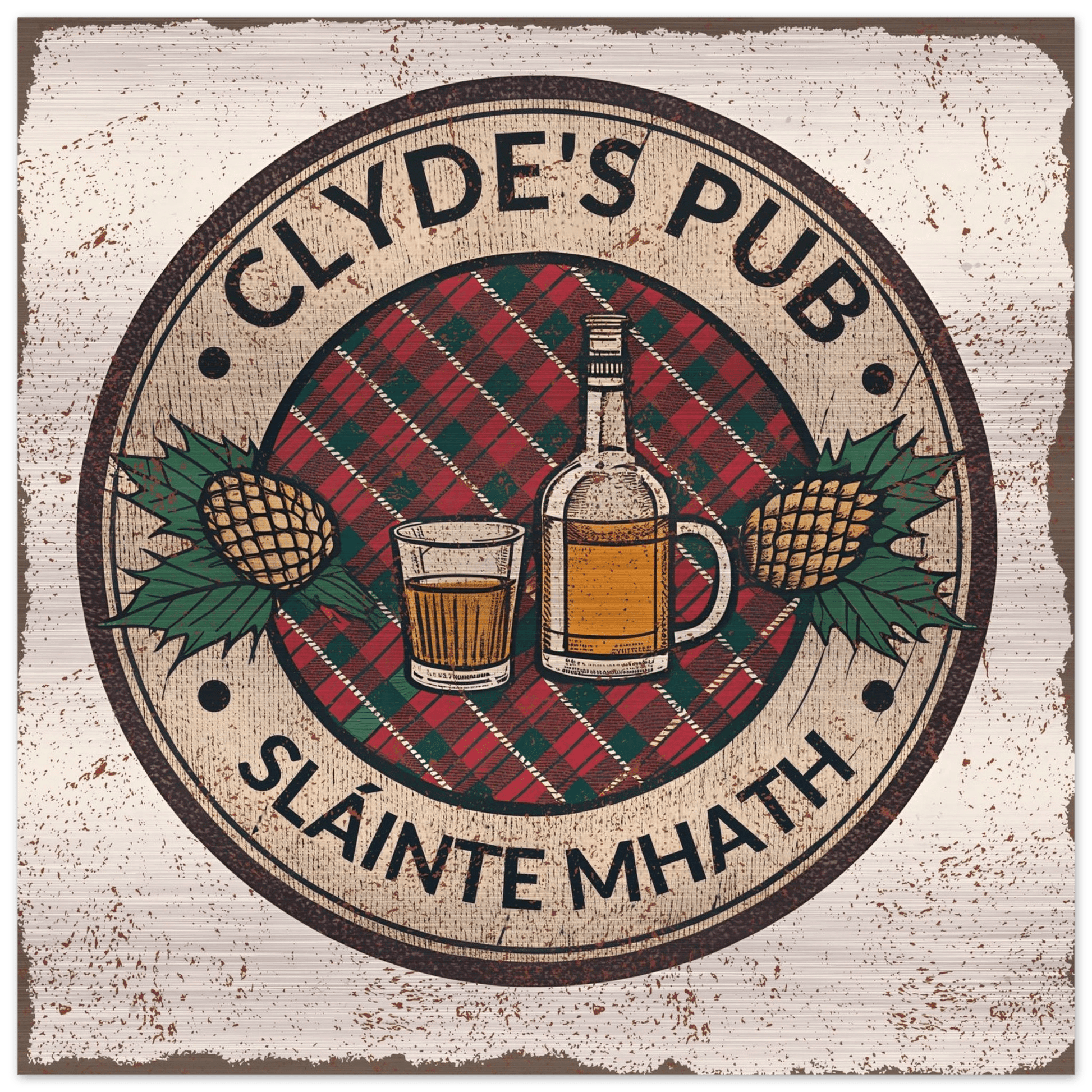 Tartan and Whiskey Scottish Pub Brushed Aluminum Bar Sign - Out of Office Outfitters - Print Material