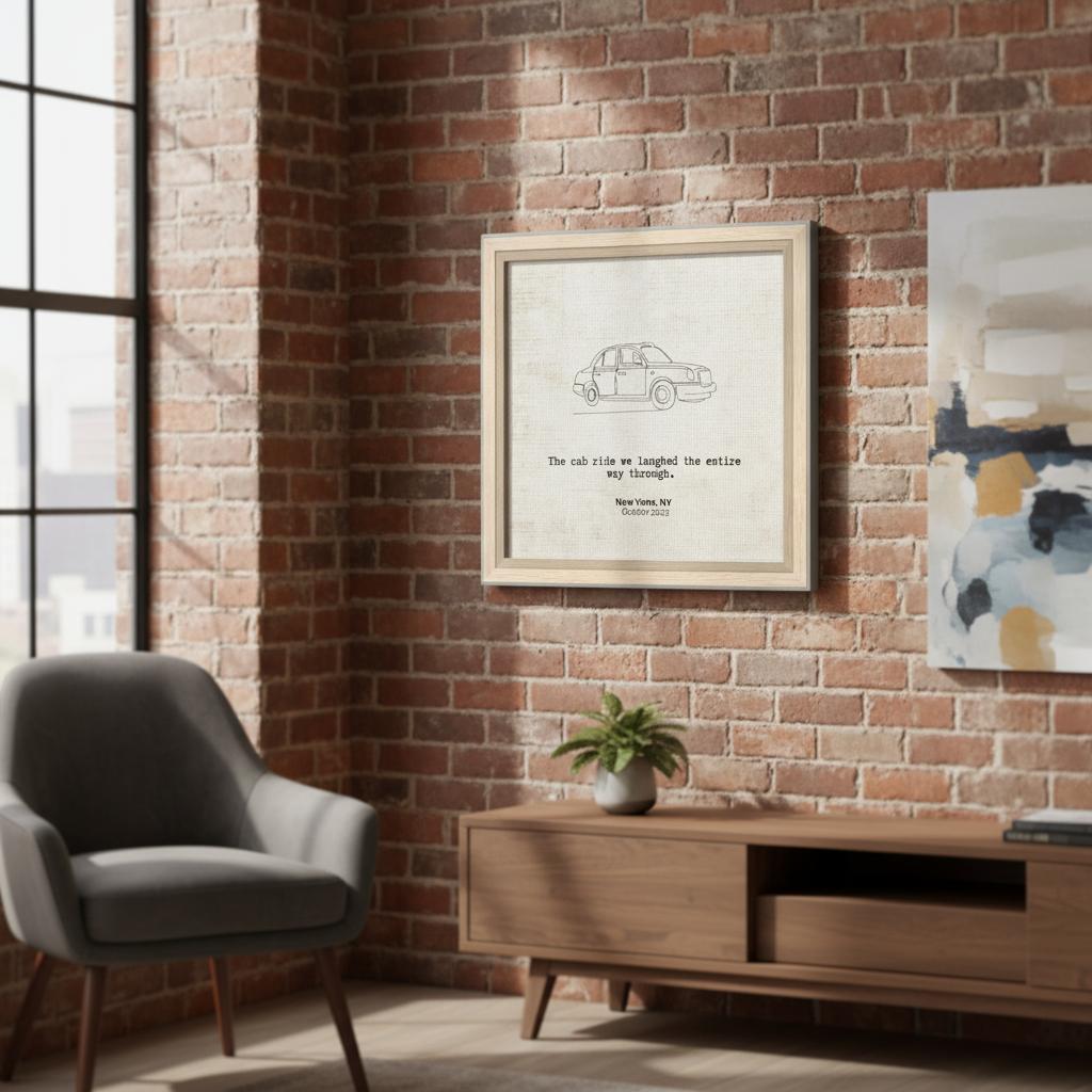 "The Cab Ride We Laughed Through" - Personalized Travel Micro Memory Framed Canvas - Out of Office Outfitters - Print Material