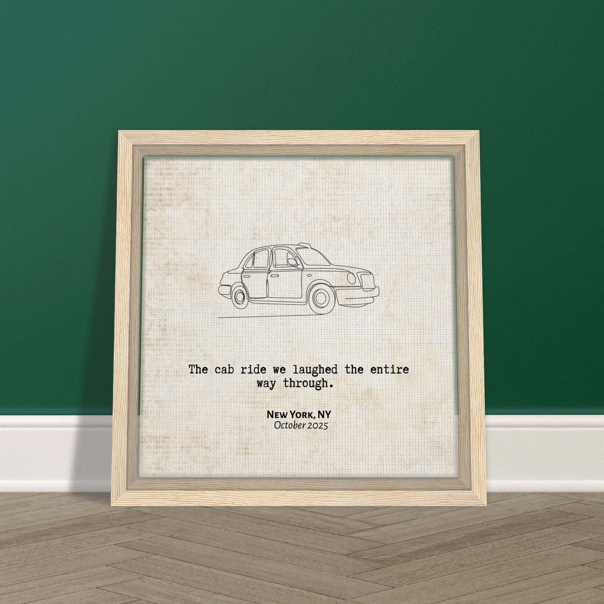 "The Cab Ride We Laughed Through" - Personalized Travel Micro Memory Framed Canvas - Out of Office Outfitters - Print Material