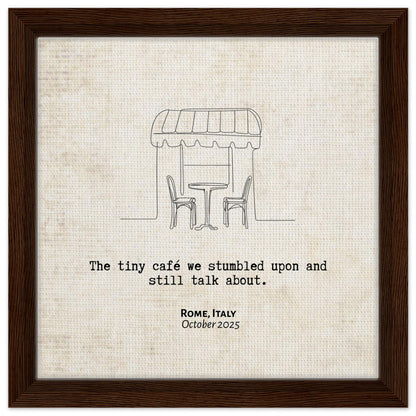 "The Cafe We Still Talk About" - Personalized Travel Micro Memory Framed Canvas - Out of Office Outfitters - Print Material