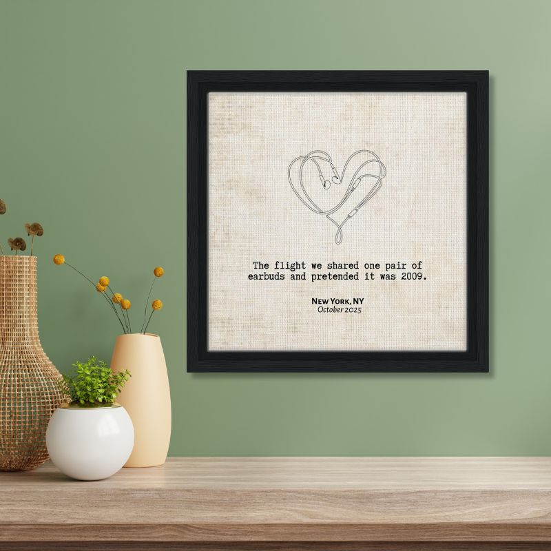 "The Flight We Shared Earbuds" - Personalized Travel Micro Memory Framed Canvas - Out of Office Outfitters - Print Material