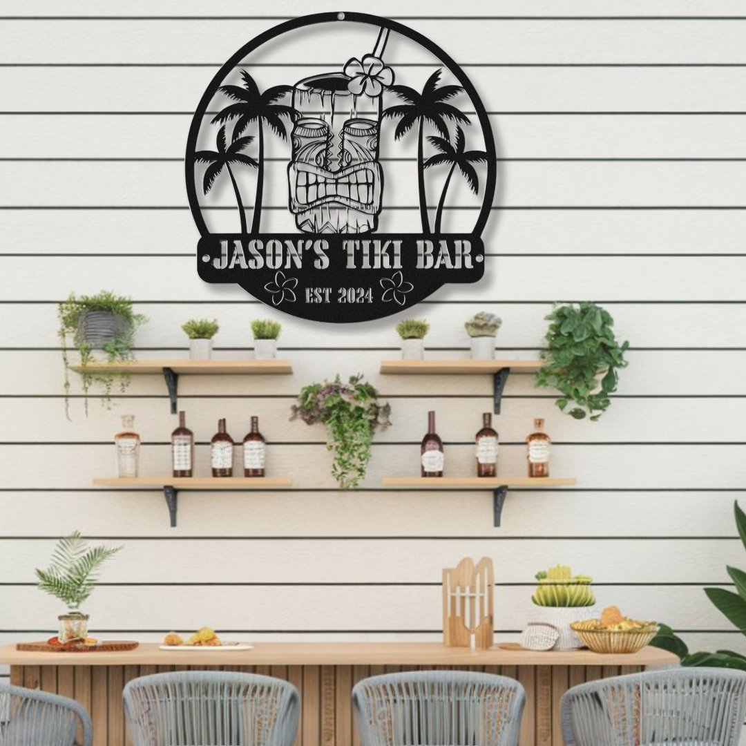 Tiki Glass Metal Bar Sign - Out of Office Outfitters - Die - Cut Sign