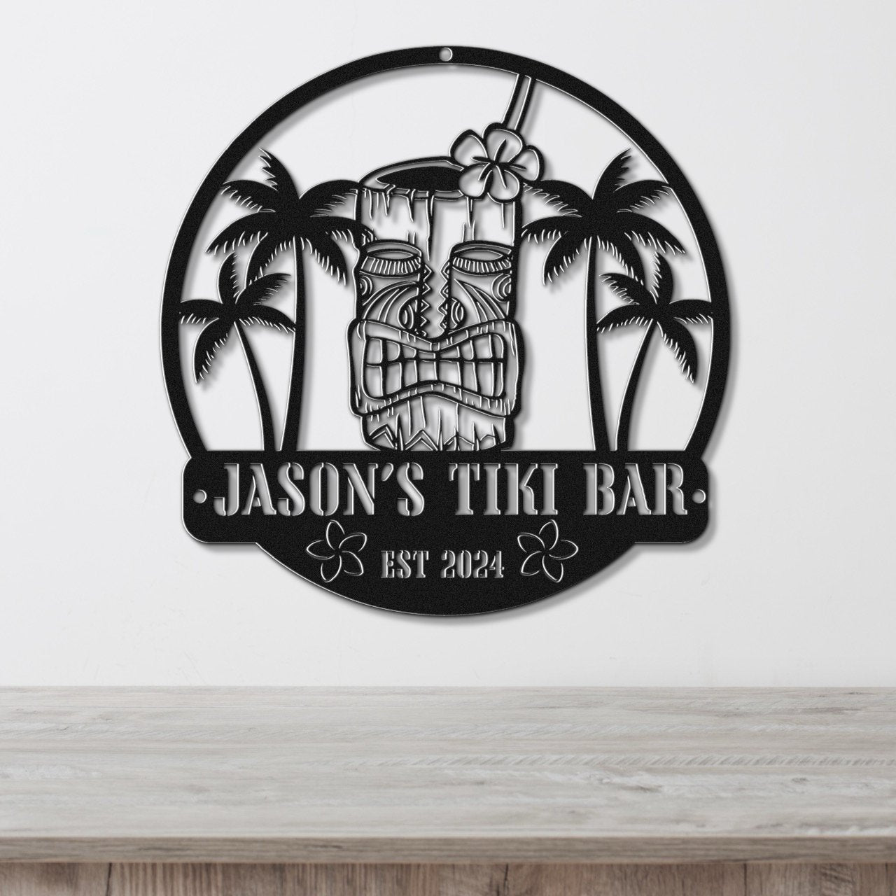 Tiki Glass Metal Bar Sign - Out of Office Outfitters - Die - Cut Sign