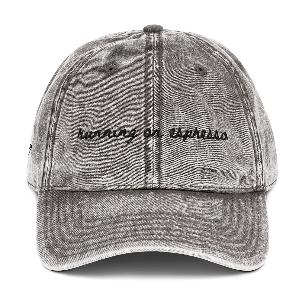"Running on Espresso" Funny Travel Hat for Coffee Lovers - mock up