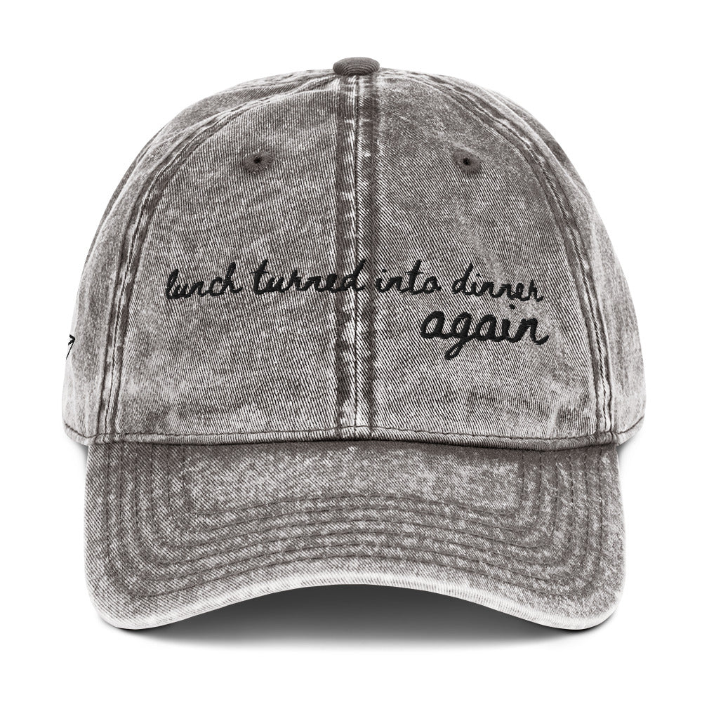 "Lunch Turned into Dinner Again" Funny Travel Hat for Foodies - Mock up