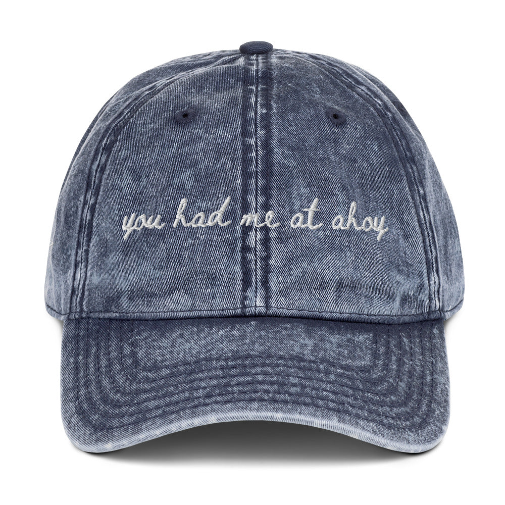 "You had me at ahoy" Funny Travel Hat for Cruise Lovers - mock up