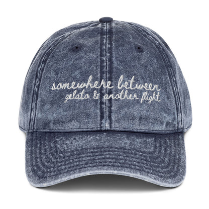 "Somewhere between gelato and another flight" Funny Hat for Travel Lovers - Mock Up