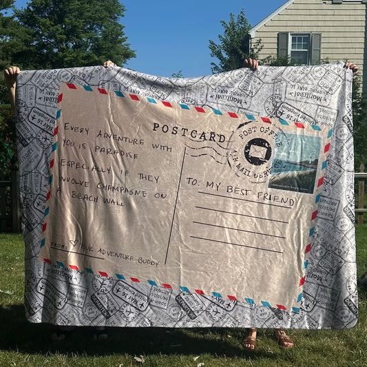 Warm Sherpa Postcard Blanket Featuring Your Handwritten Message - Out of Office Outfitters - Home Decor