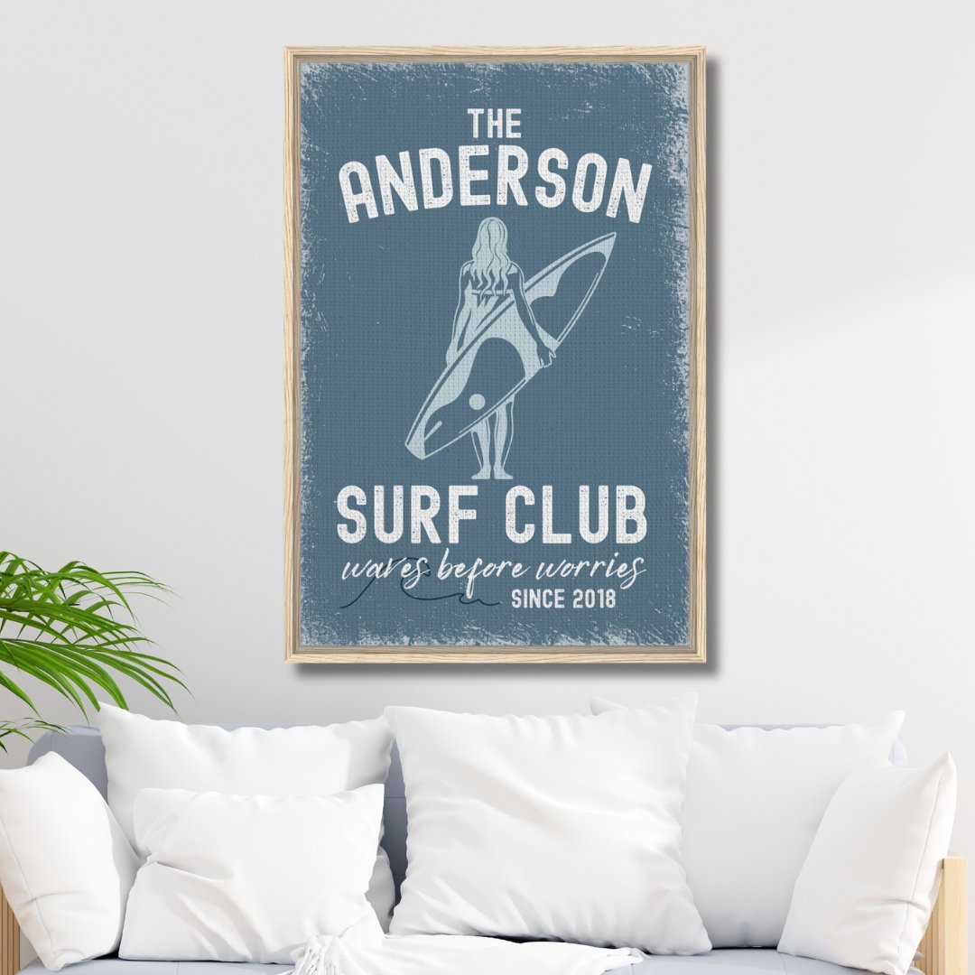 Waves Before Worries Surf Club Framed Canvas - Out of Office Outfitters - Print Material