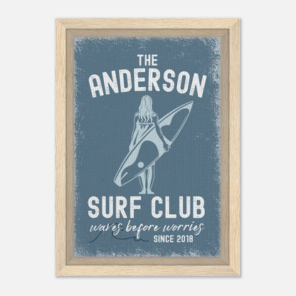 Waves Before Worries Surf Club Framed Canvas - Out of Office Outfitters - Print Material