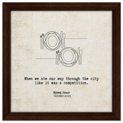 "When We Ate Our Way Through the City" - Personalized Travel Micro Memory Framed Canvas - Out of Office Outfitters - Print Material