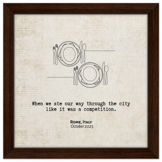 "When We Ate Our Way Through the City" - Personalized Travel Micro Memory Framed Canvas - Out of Office Outfitters - Print Material