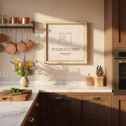 "When We Ordered in a Language We Don't Understand" - Personalized Travel Micro Memory Framed Canvas - Out of Office Outfitters - Print Material