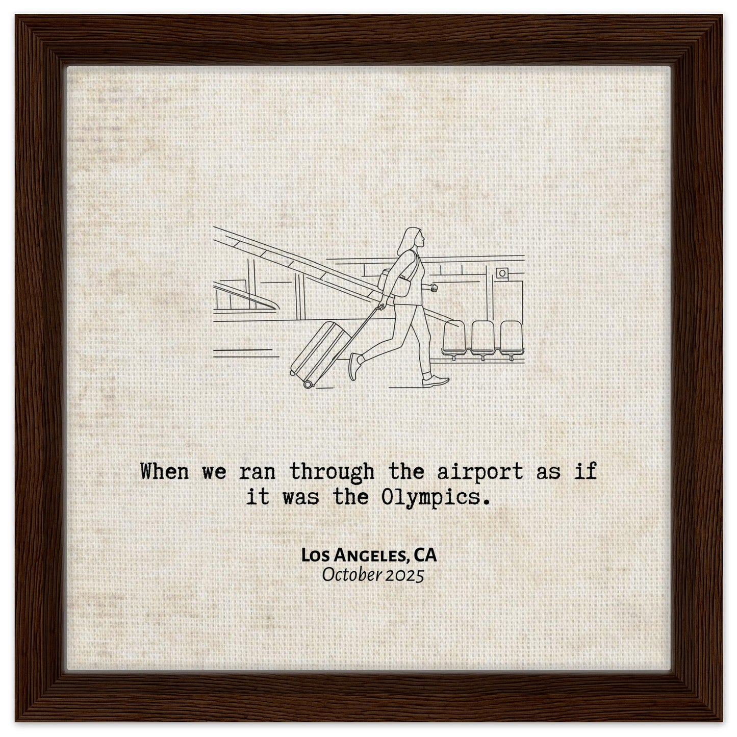 "When We Ran Through the Airport" - Personalized Travel Micro Memory Framed Canvas - Out of Office Outfitters - Print Material