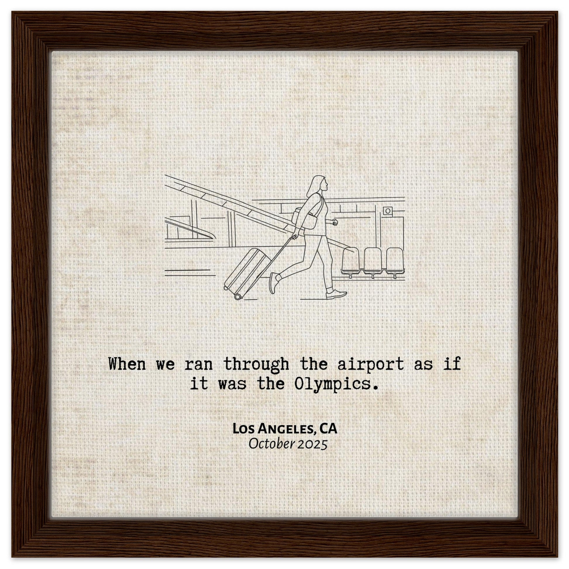 "When We Ran Through the Airport" - Personalized Travel Micro Memory Framed Canvas - Out of Office Outfitters - Print Material