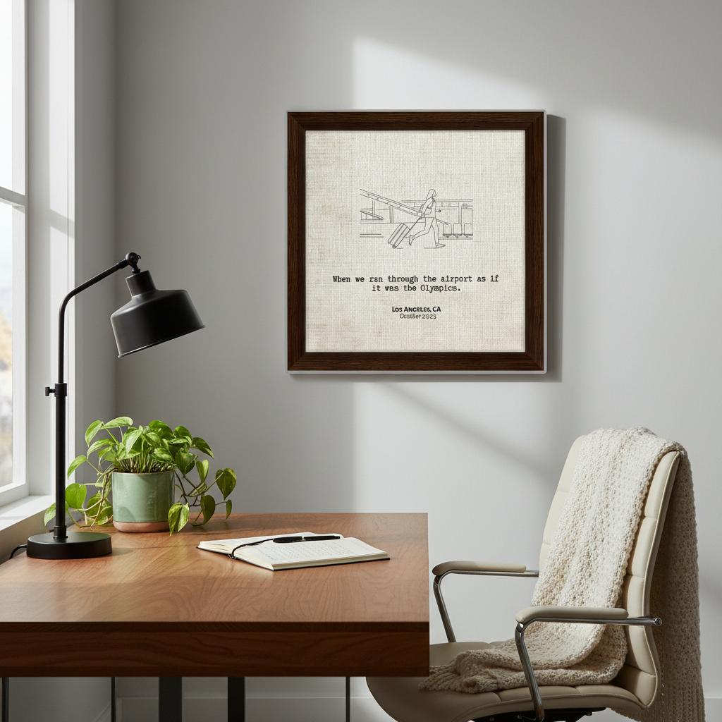 "When We Ran Through the Airport" - Personalized Travel Micro Memory Framed Canvas - Out of Office Outfitters - Print Material