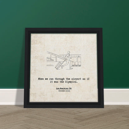 "When We Ran Through the Airport" - Personalized Travel Micro Memory Framed Canvas - Out of Office Outfitters - Print Material